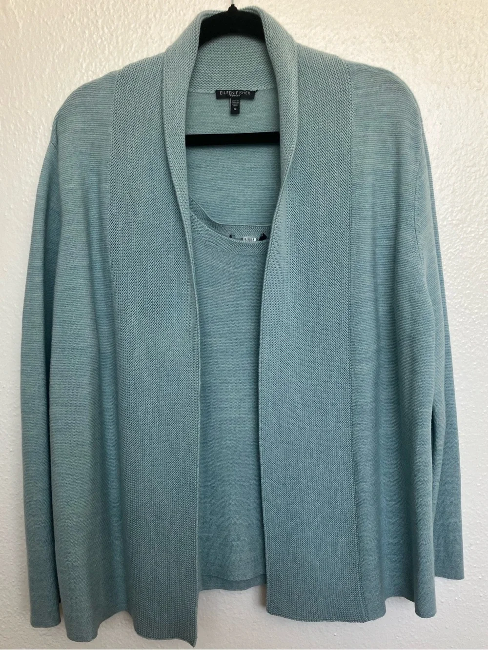 Eileen Fisher 100% Merino Wool Cardigan Tank Twin Set Blue Women 1X Capsule READ